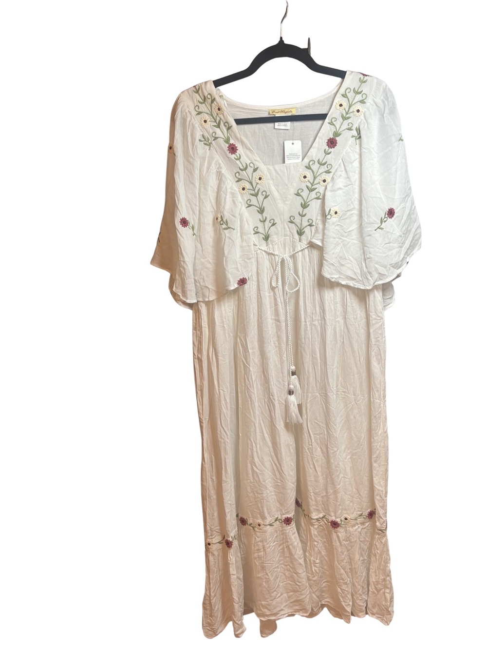 Sweet Magnolia Embroidered Boho White Maxi Dress Viscose Large NWT